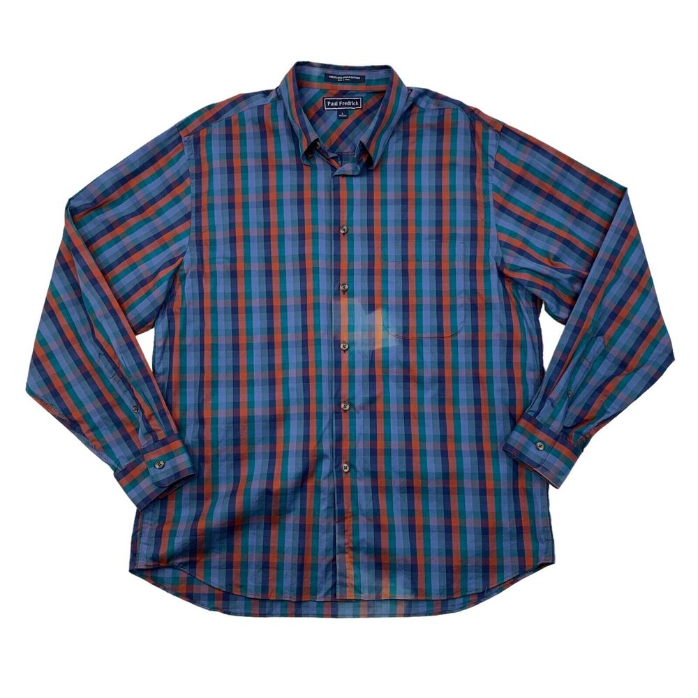 Paul Fredrick Button Down Shirt Mens L Large Blue Striped Staple Cotton *READ